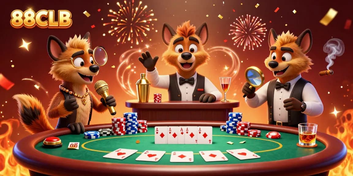 Experience the vibrant 88CLB casino scene with hyenas in action, mixing drinks and performing live.