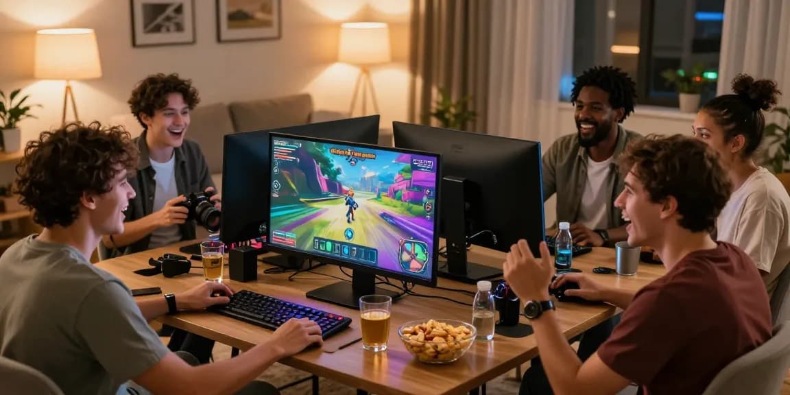 Friends enjoying an exhilarating game session on ngamenjitu platform in a cozy living room.