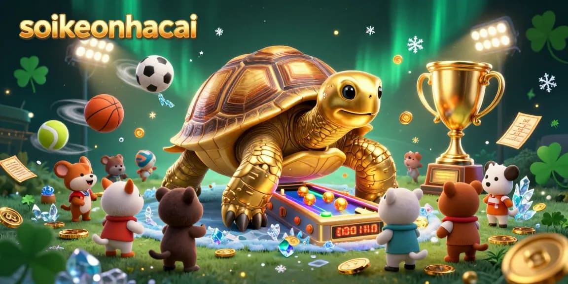 Engage in thrilling sports betting with soikeonhacai on a lively 3D illustration filled with dynamic sports elements and excitement.