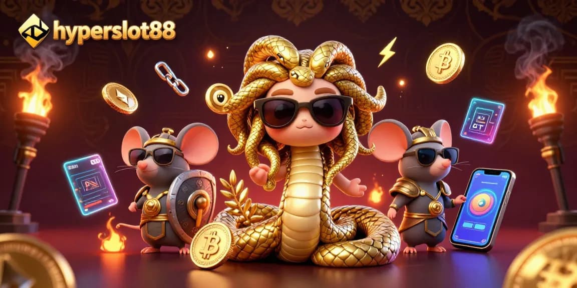 Engage with hyperslot88 by witnessing a vibrant 3D illustration featuring Medusa and crypto symbols.