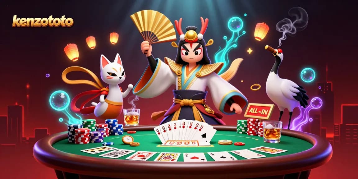 Kenzototo invites players to enjoy a high-stakes card game amidst a vibrant, dynamic casino scene.
