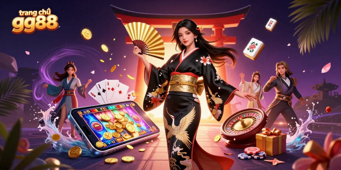 Experience thrilling entertainment at trang chủ gg88 with an elegant woman surrounded by dynamic casino elements.