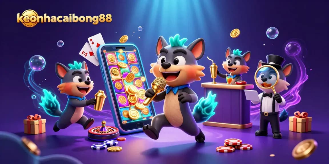 Experience the vibrant atmosphere of keonhacaibong88 with dancing hyenas in a lively casino club scene.