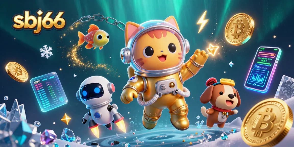 Engage and win at sbj66 with a vibrant 3D casino illustration featuring a space cat and unique elements.