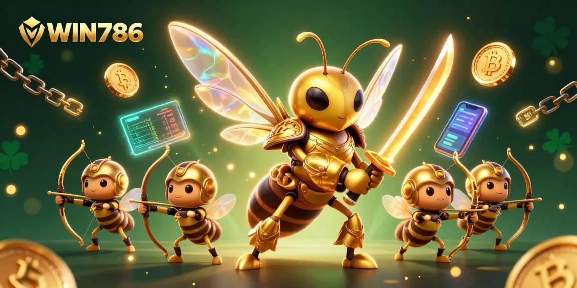 WIN786 offers exclusive and immersive casino gaming with vibrant golden elements and character action.