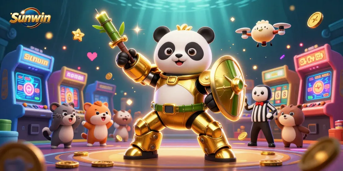 Experience thrilling gameplay at Sunwin with vibrant 3D illustrations of arcade machines and dynamic casino elements.