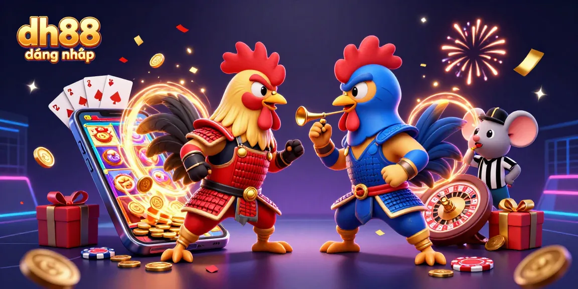 Experience gaming excitement with dh88 đăng nhâp featuring dynamic roosters and casino elements.