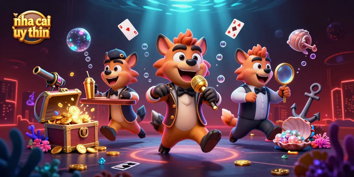 Engaging scene of a nha cai uy tin featuring hyenas running a comedy casino club with vibrant elements