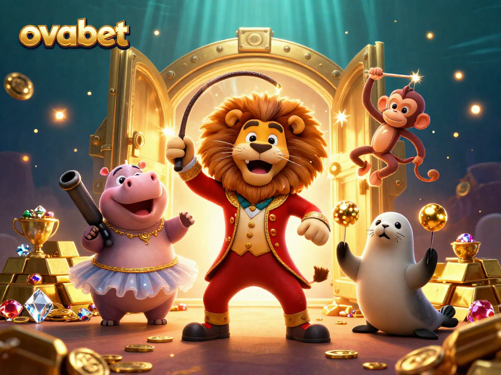 Experience thrilling jackpots with ovabet in this vibrant circus-themed casino illustration.