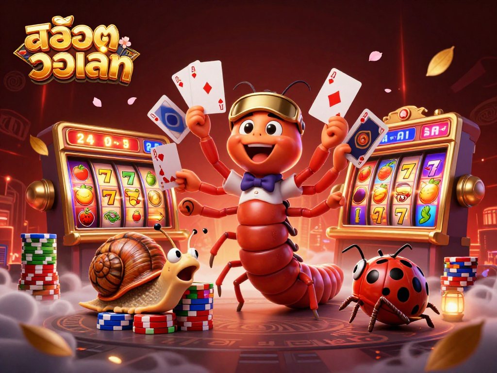 Experience thrilling สล็อตวอเลท action with a cartoon dealer and whimsical characters in a vibrant casino scene.