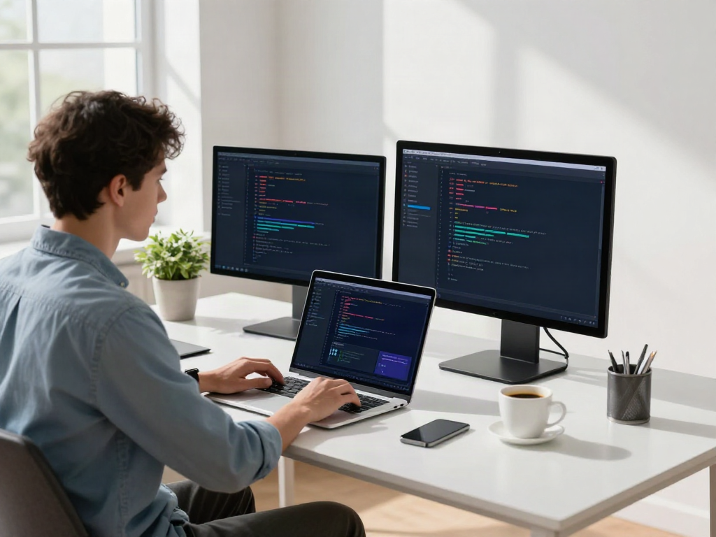 Explore the A80 website in a tech-focused modern workspace with a developer coding.
