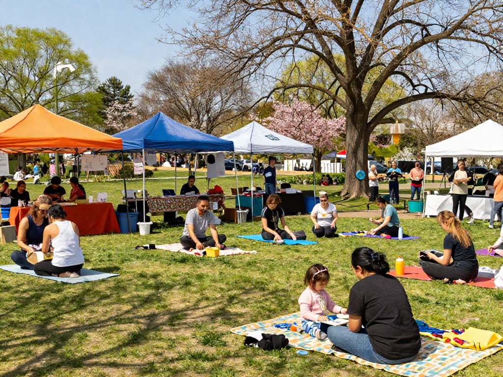 Community event at https://neam.org.uk with diverse individuals enjoying outdoor activities in a vibrant park.