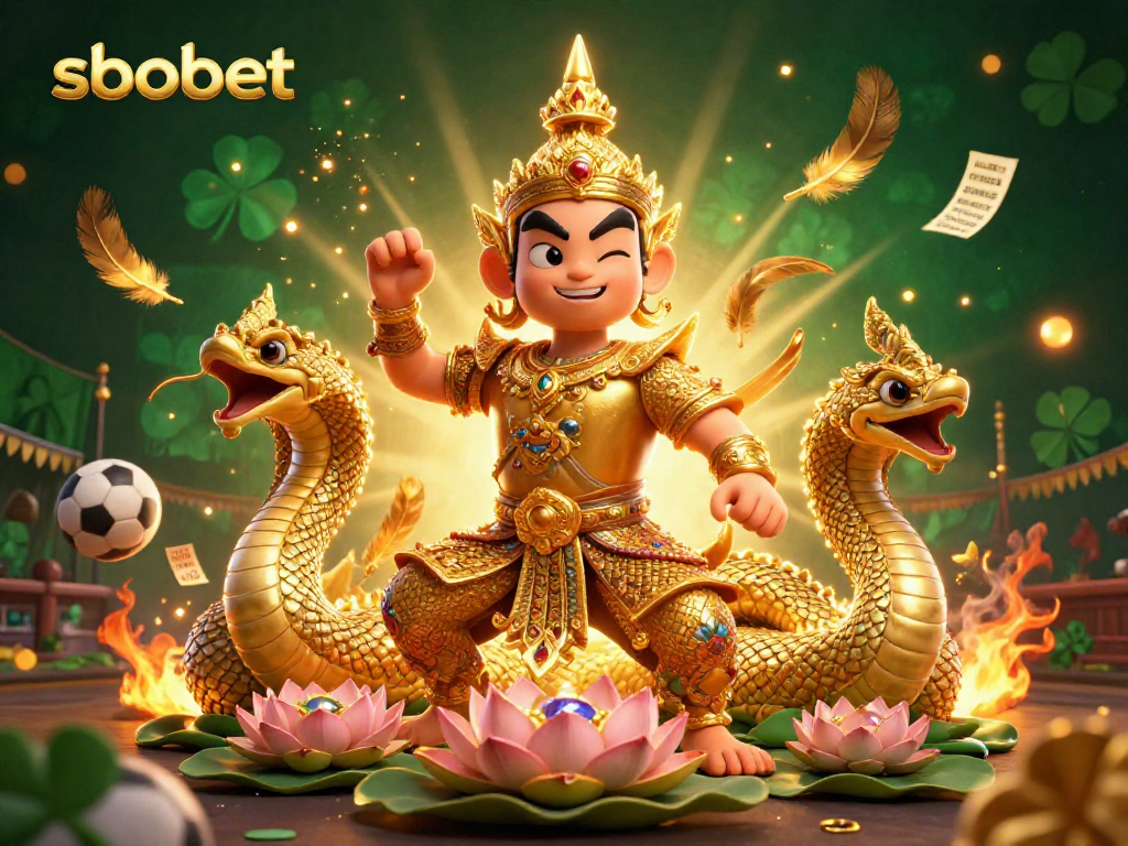 Place bets with sbobet, featuring vibrant sports-themed 3D guardians and energetic atmosphere.