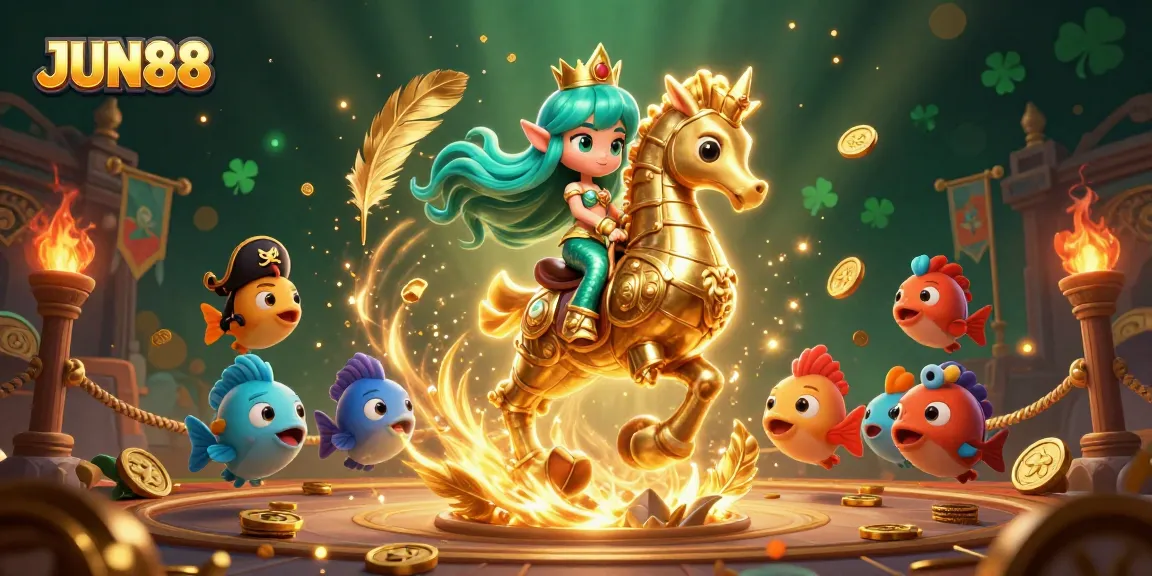 Experience exciting gameplay at JUN88 with stunning visuals of a mermaid princess and her golden seahorse.