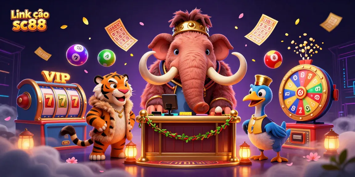 Engage with Link vào sc88 at an exciting casino, showcasing vibrant slot reels and dynamic characters.
