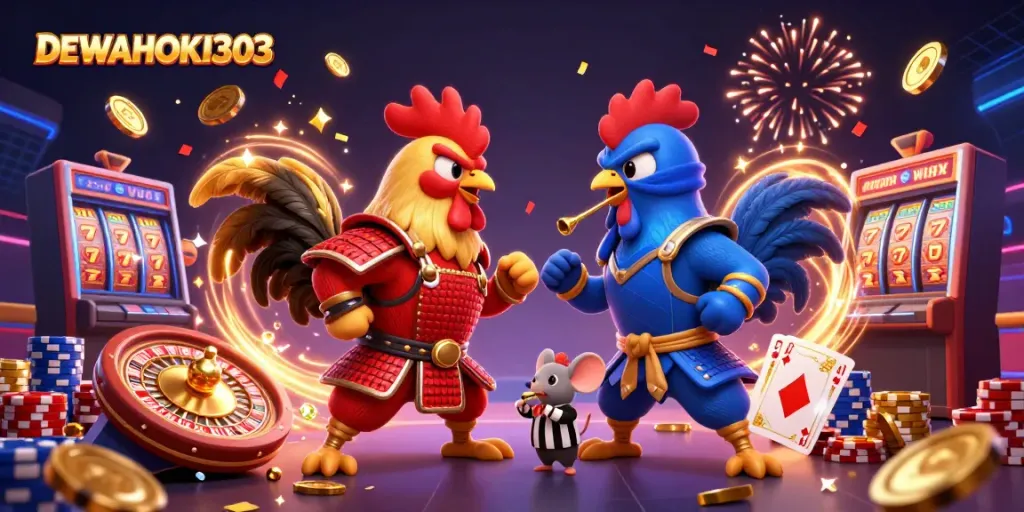 DEWAHOKI303 menghidupkan suasana permainan dengan ayam jantan samurai dan ninja yang siap bertarung.
