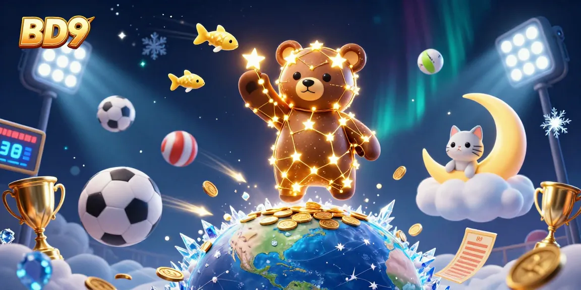 Engage with thrilling moments at BD9, featuring a constellation bear and dynamic sports icons.