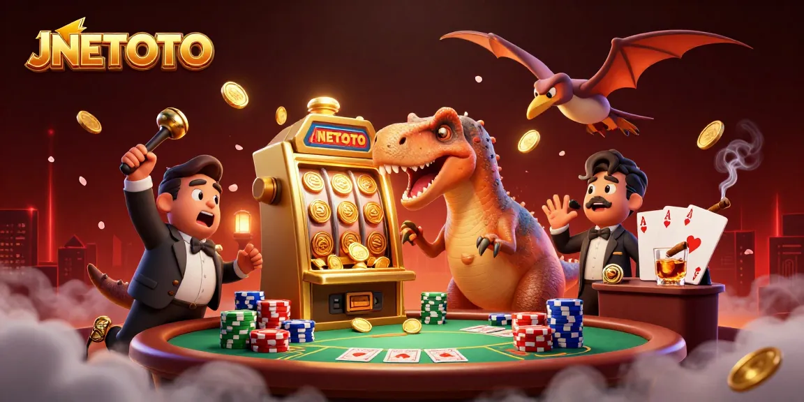 Menangkan koin jackpot dengan JNETOTO saat pachycephalosaurus menyerang mesin slot emas di kasino.