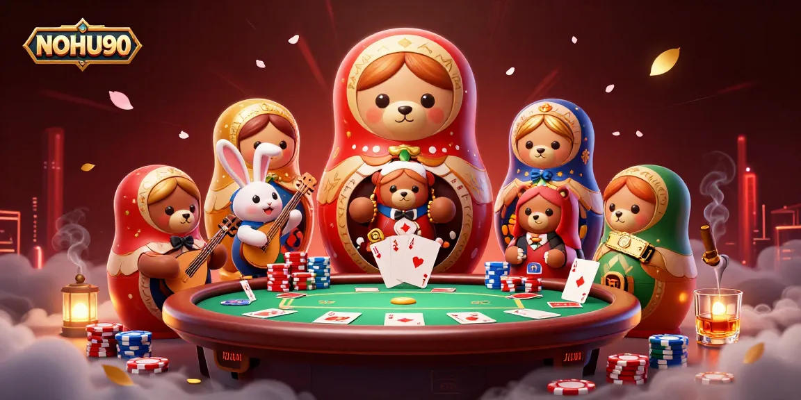 Engage with NOHU90's vibrant casino experience illustrated through colorful characters and gaming elements.