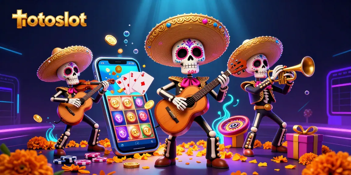 Spin and win with totoslot in this vibrant Day of the Dead-themed casino scene.
