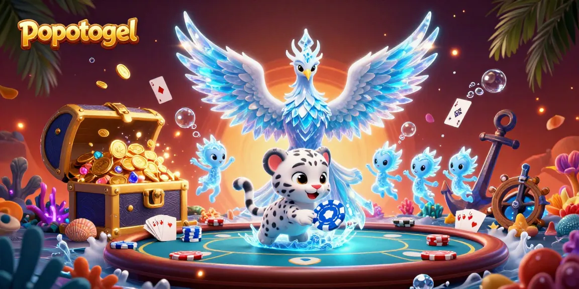 Experience the thrill of popotogel with a vibrant 3D casino scene filled with dynamic characters and gaming elements.