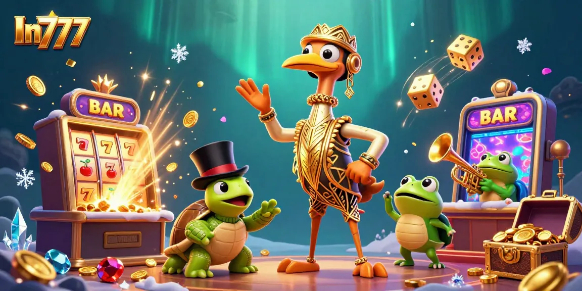Enjoy the excitement of In777 with vibrant casino characters and gaming elements in a stunning scene