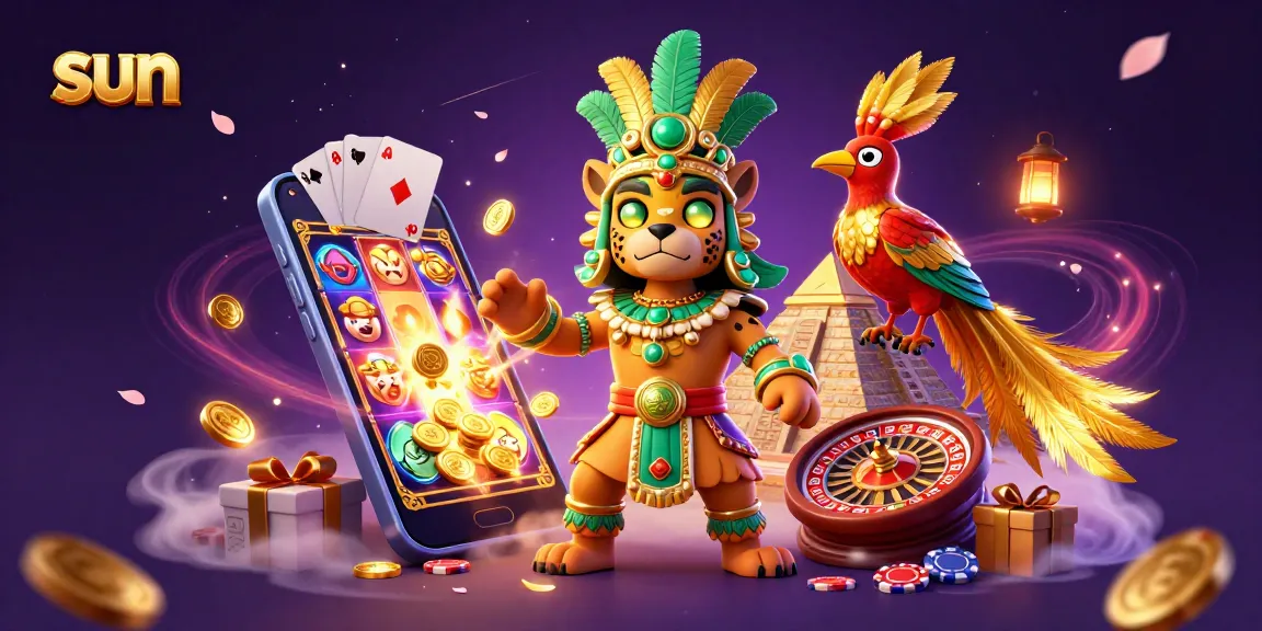 Spin and win with the sun-themed 3D illustration showcasing vibrant casino elements.