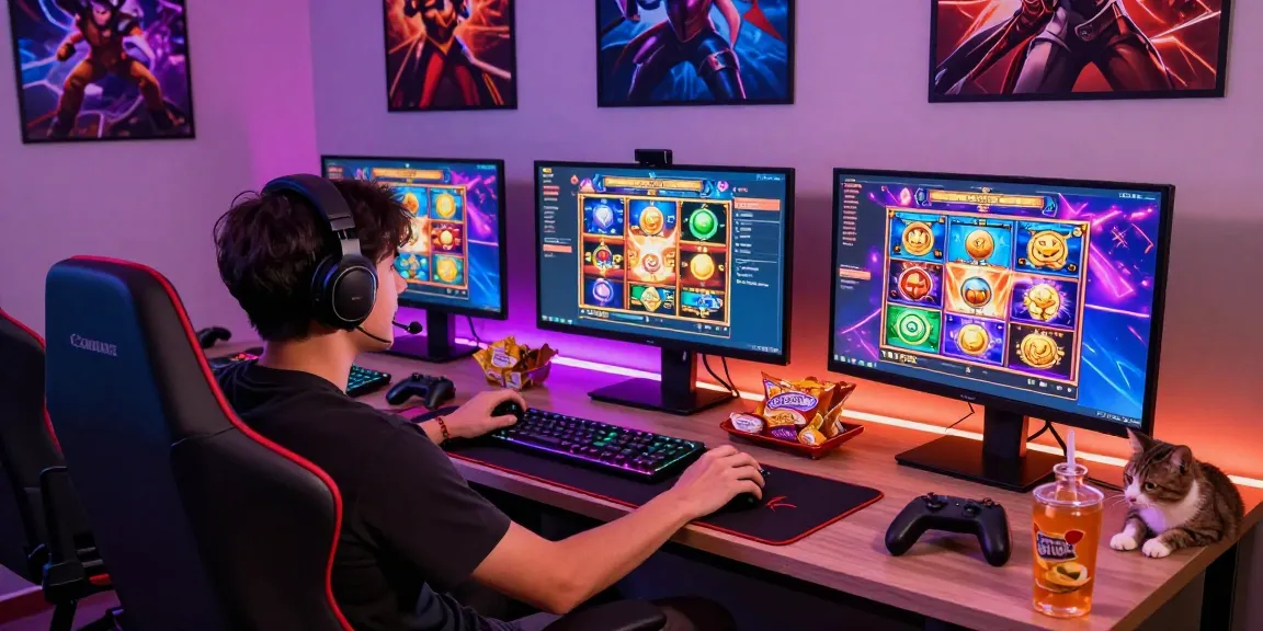 Pengalaman bermain SLOT GACOR dengan gamer antusias menikmati permainan slot online di ruang gaming yang vibrant.