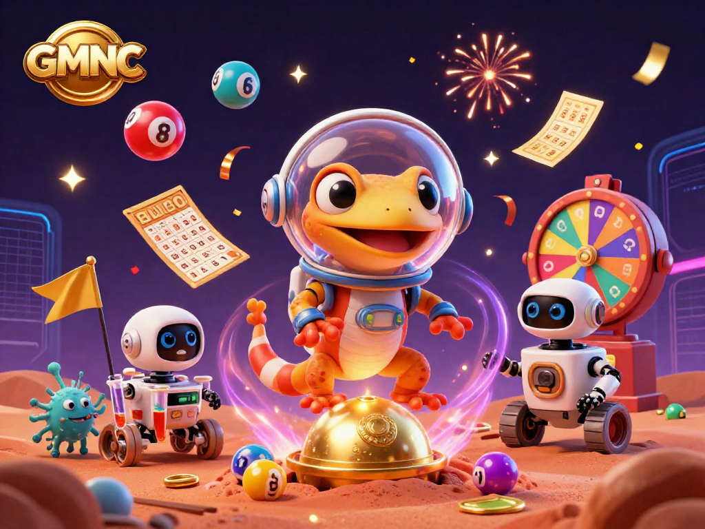 GMNC showcases an exciting casino adventure with aliens celebrating amidst dynamic lottery elements.