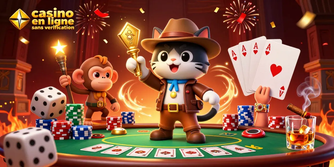 Jouez au casino en ligne sans vérification mettant en avant un chat archéologue découvrant des trésors dans une scène 3D vibrante.