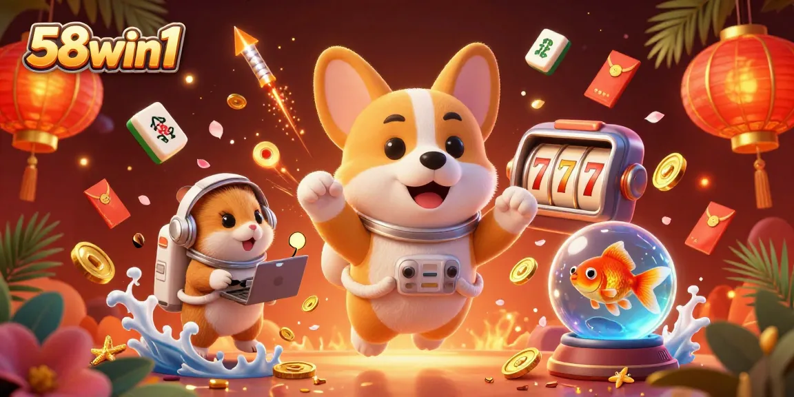 Join the excitement at 58win1 with floating slot reels and fun casino features.