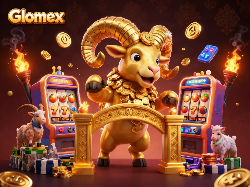 Engage with Glomex's thrilling casino experience featuring slots, golden ram, and vibrant gaming elements.