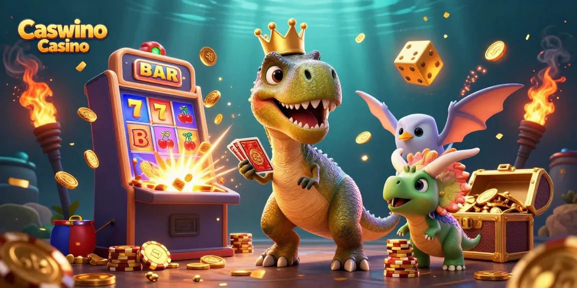 Spin big wins at Caswino Casino with a vibrant, fun-packed dinosaur gaming scene!