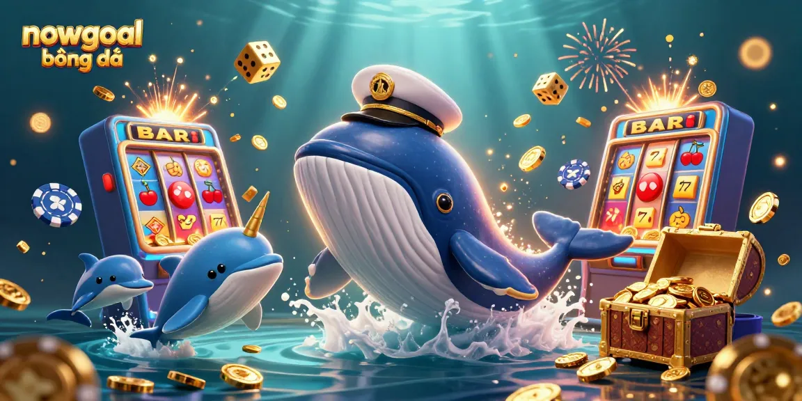Experience nowgoal bóng đá excitement with a captivating scene of a whale, narwhal, and dolphins amid treasure.