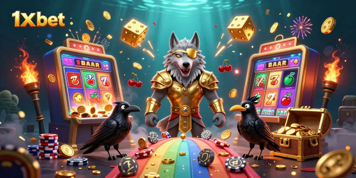 Engage with 1x bet through a vibrant scene of Norse mythological characters and Vegas-style elements.