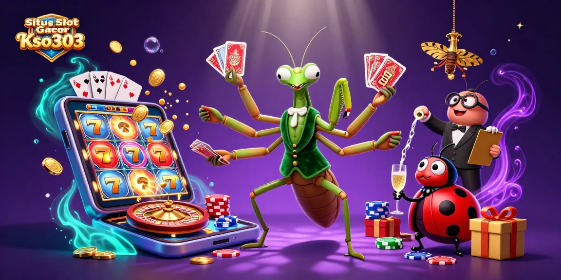 Situs Slot Gacor Kso303 hadir dengan kartu dan koin emas bertebaran, menampilkan keseruan permainan slot yang menarik.