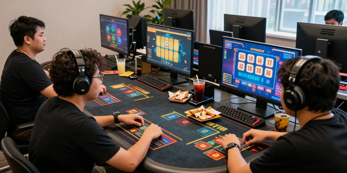 Intense pajaktoto togel gaming scene with diverse players celebrating wins in a vibrant home setup.