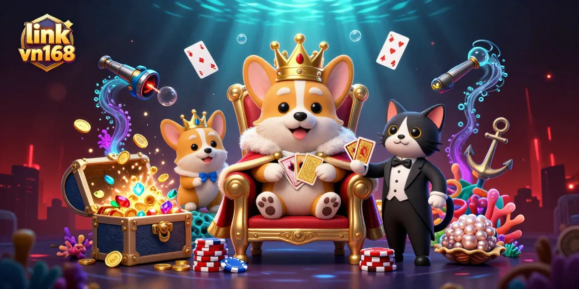 Engage with thrilling games at link vn168, featuring a royal corgi and exciting casino elements.