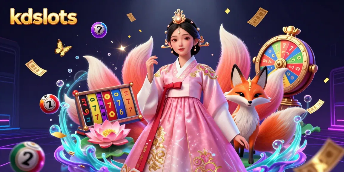 Experience the thrill with kdslots as a lucky Asian woman and fox celebrate vibrant slot gaming.