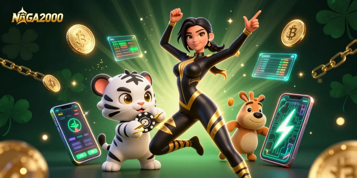 NAGA2000 menampilkan pemandangan penuh aksi dengan seorang pemain dan anak harimau terlibat dalam poker taruhan tinggi.