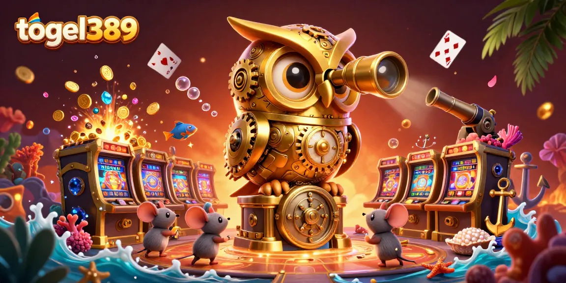 Join the excitement at togel389 with vibrant casino elements and engaging characters in this illustrative scene.