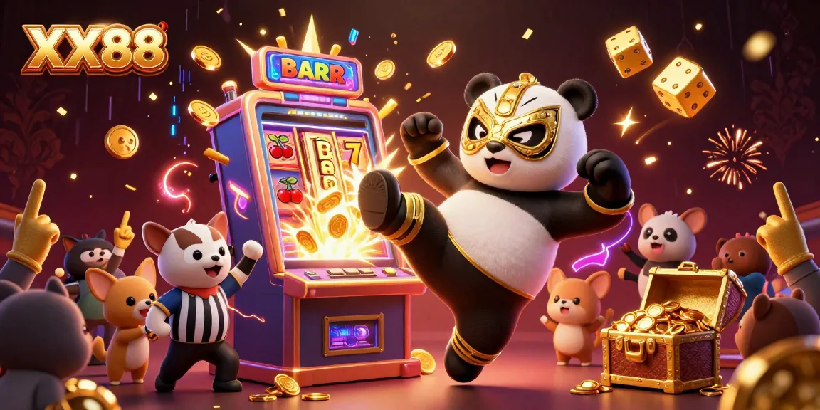 Experience thrilling slot action with XX88 featuring a wrestler panda and chihuahua during a jackpot celebration.