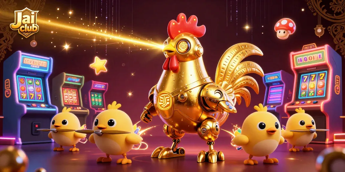 Engage in thrilling gameplay at Jai club with a lively 3D scene showcasing arcade and casino elements.
