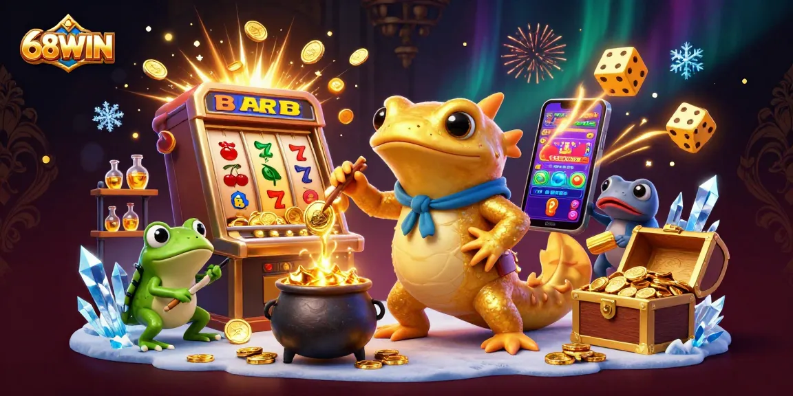 Experience the thrilling world of 68WIN as players engage with vibrant slot machines and golden rewards.
