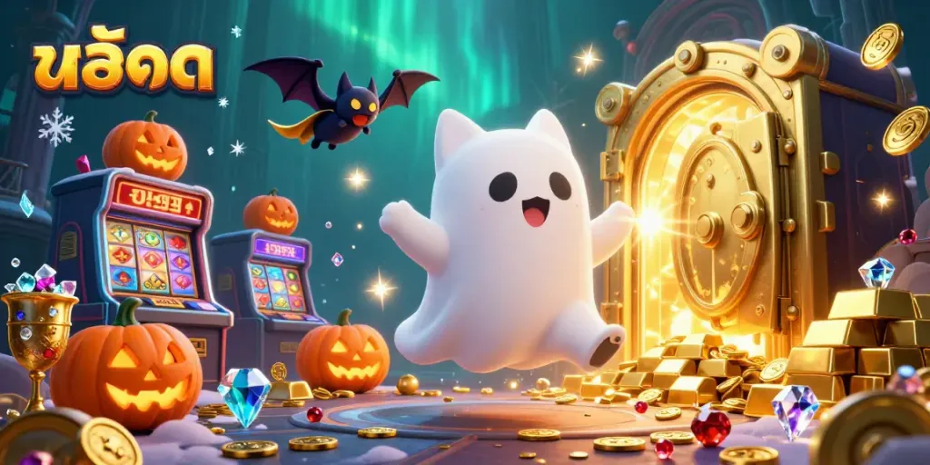 Experience the thrill of สล็อต games with this captivating ghost cat illustration.