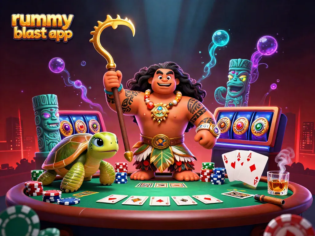 Engaging players with the rummy blast app, featuring a lively poker scene with vibrant characters and rich game elements.