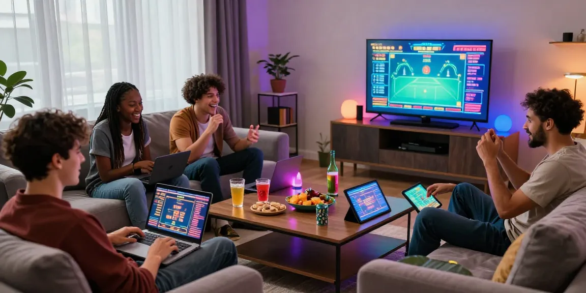 Friends enjoying a thrilling online gaming session with lotus365 in a vibrant living room setting.