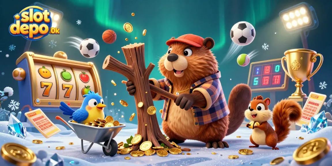 Play slot depo 10k with vibrant characters and dynamic gaming elements in a colorful casino scene.