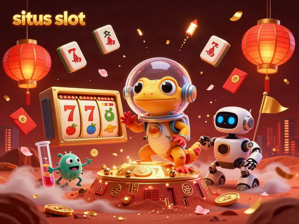 Experience winning with situs slot in a vibrant 3D Martian casino scene filled with cosmic excitement.