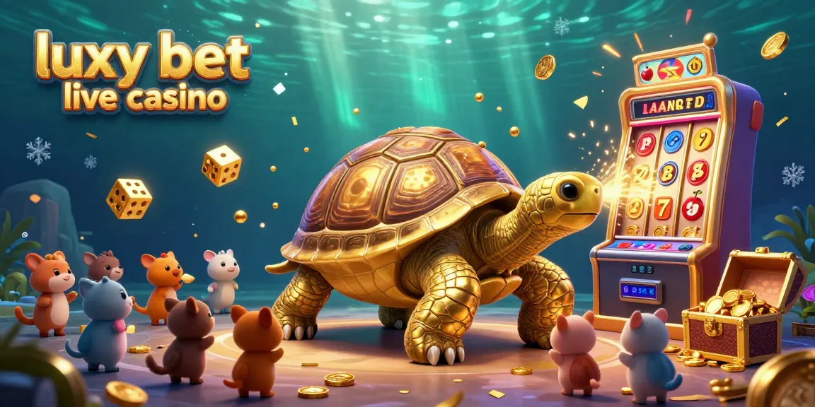 Engage with luxy bet live casino's vibrant scene featuring a golden tortoise pinball machine and a jackpot slot explosion.